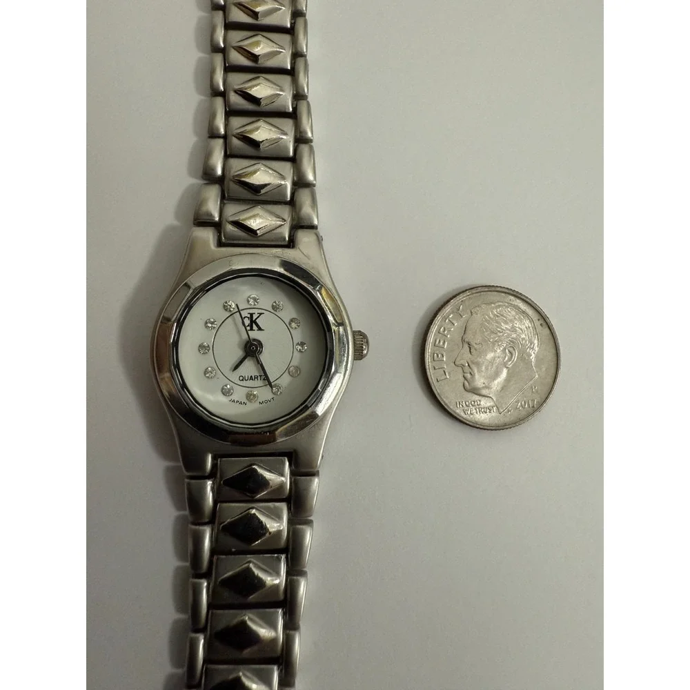 Women's CALVIN KLEIN Silver Tone Stainless Bracelet Watch Rhinestone NEW BATTERY
